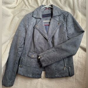 Tommy Hilfiger Grey Blue Leather Jacket